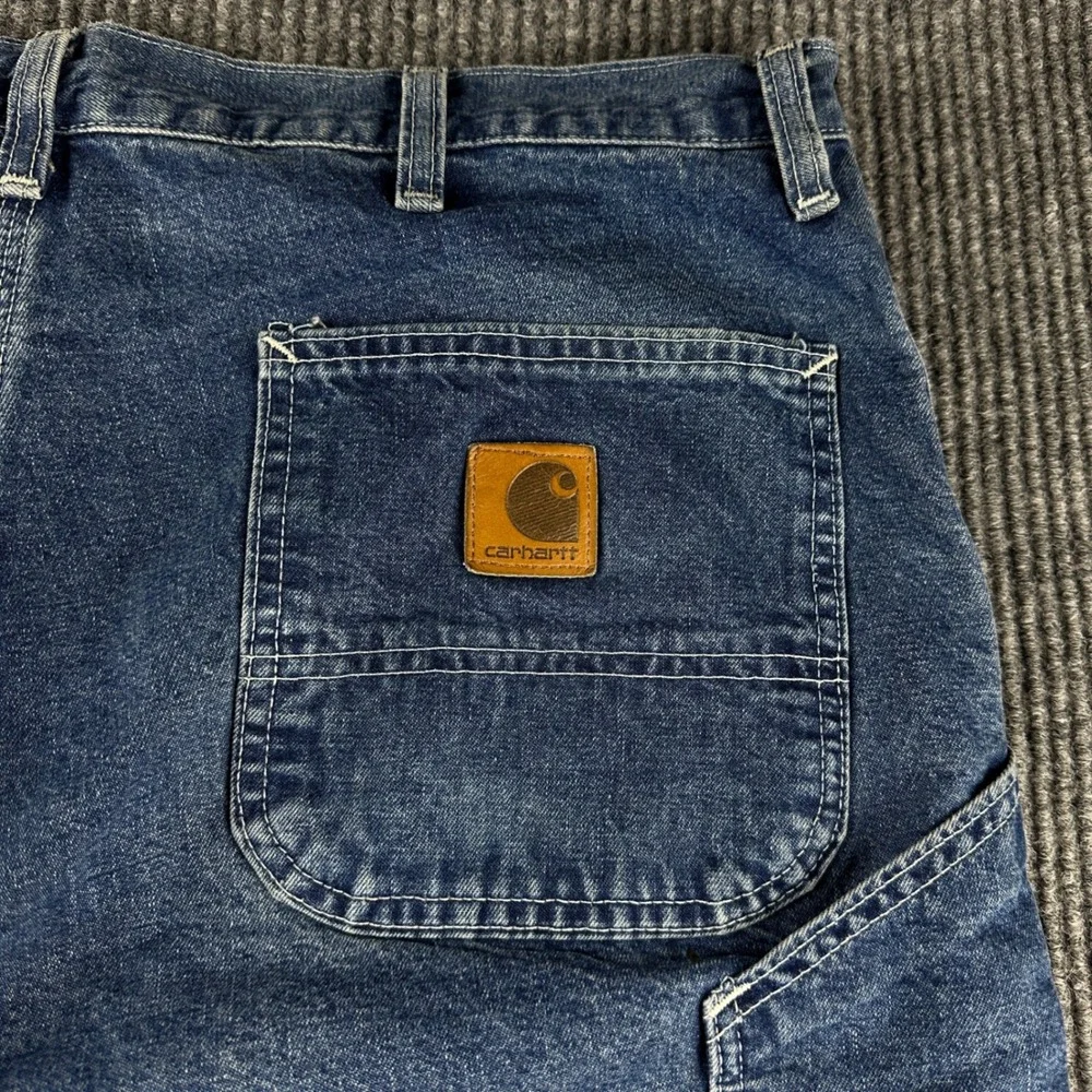 Carhartt Flannel Lined Carpenter Jeans Mens 40x26 Blue Denim Work Pants B172 DST